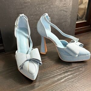 Berness light Blue Bow Platform Heels for Women